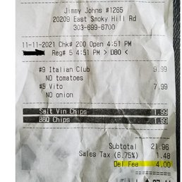 the receipt for the restaurant