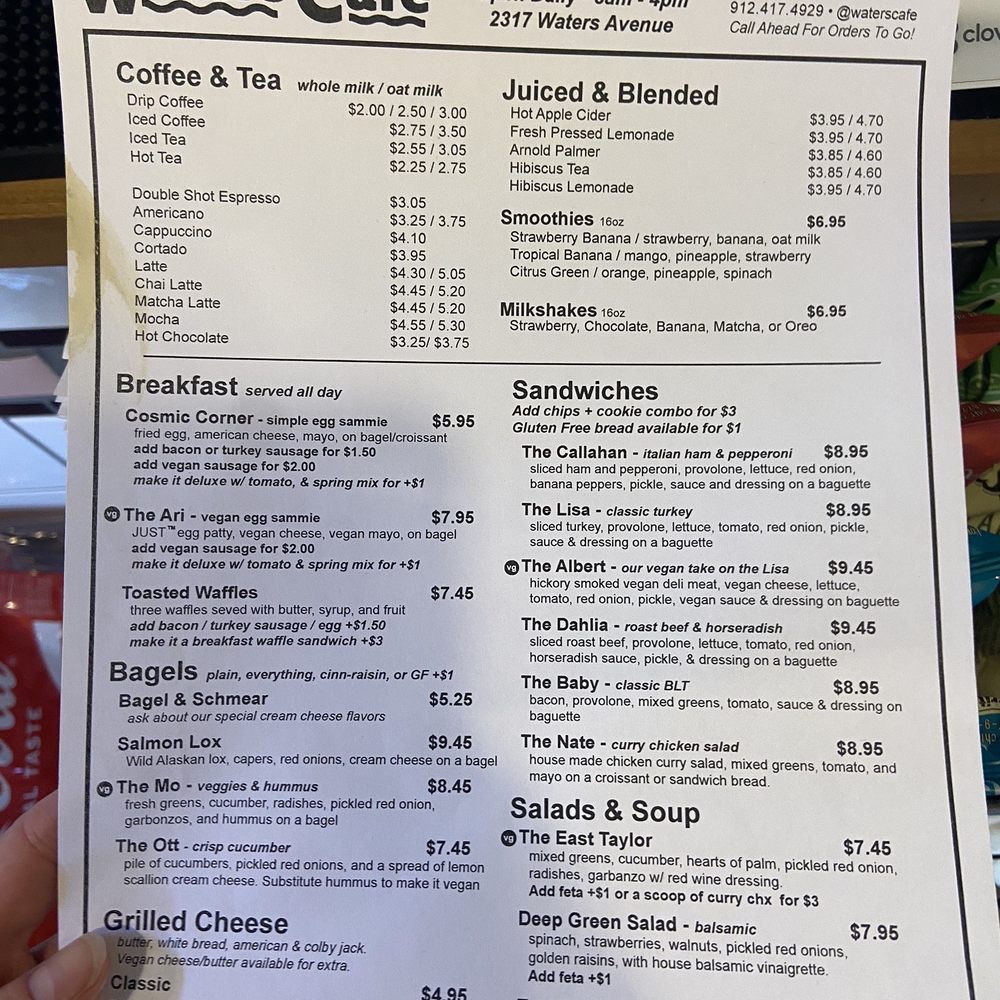 Waters Cafe - Menu - Sandwiches Near Me - Savannah, Georgia