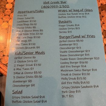 Hell Creek Bar & Grill - the menu - American Near Me - Jordan, Montana