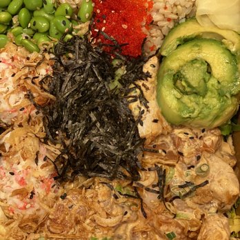Loco Ono - Large poke bowl with brown rice, greens, avocado, yellowtail, shrimp (cooked) and salmon with several delightful sauces. Yummy! - Hawaiian Near Me - Sparks, Nevada Loco Ono - Large poke bowl with brown rice, greens, avocado, yellowtail, shrimp (cooked) and salmon with several delightful sauces. Yummy! - Hawaiian Near Me - Sparks, Nevada
