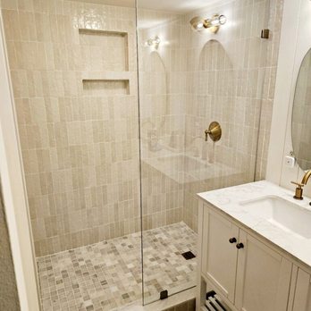 Breeze Glass - Master bathroom, matched the color of my fixtures. Needed a shower screen since my vanity was so close. Loved how modern it looks! - Glass & Mirrors Near Me - St. Petersburg, Florida Breeze Glass - Master bathroom, matched the color of my fixtures. Needed a shower screen since my vanity was so close. Loved how modern it looks! - Glass & Mirrors Near Me - St. Petersburg, Florida