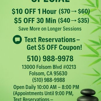 HB Relaxation - Massage Parlor Work Schedule and Offers - Massage Therapy Near Me - Folsom, California