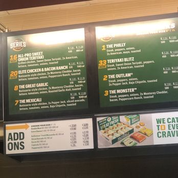 Subway - the menu of a fast food restaurant - Sandwiches Near Me - Rancho Cucamonga, California