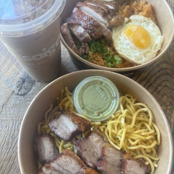 Saiga Vietnamese Eatery - Garlic Noodles with Pork Belly Kimchi Fried Rice with BBQ Chicken - Vietnamese Near Me - Orange, California