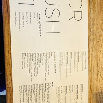 Crush XI - Modified paper disposable menu - New American Near Me - Melbourne, Florida