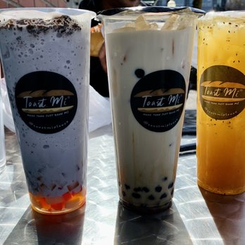 Toast Mi - Left to right: Ube Oreo Bubble Tea, Brown Sugar Milk Tea, and Kumquat Tea - Vietnamese Near Me - Tacoma, Washington Toast Mi - Left to right: Ube Oreo Bubble Tea, Brown Sugar Milk Tea, and Kumquat Tea - Vietnamese Near Me - Tacoma, Washington