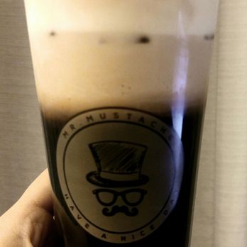 Mr. Mustache Tea & Dessert - Pu'er tea macchiato - aesthetic as well as delicious! - Bubble Tea Near Me - Burnaby, British Columbia