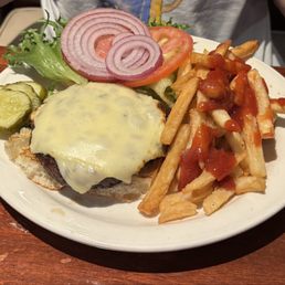 French onion soup, salad, and black angus burger! Yum!!