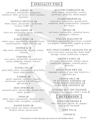 Menu photo 5 Pryor’s Pizza Kitchen Norman, OK