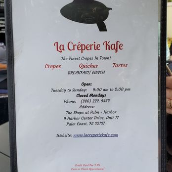 La Creperie Kafe - Menu, front - Creperies Near Me - Palm Coast, Florida La Creperie Kafe - Menu, front - Creperies Near Me - Palm Coast, Florida