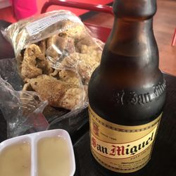 Yes Please Filipino Restaurant Dine In & Takeaway - San Miguel Beer + chicharon + spiced vinegar