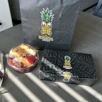 Bora Bora Juice - To-go order (açaí bowl and waffle) - Juice Bars & Smoothies Near Me - Omaha, Nebraska