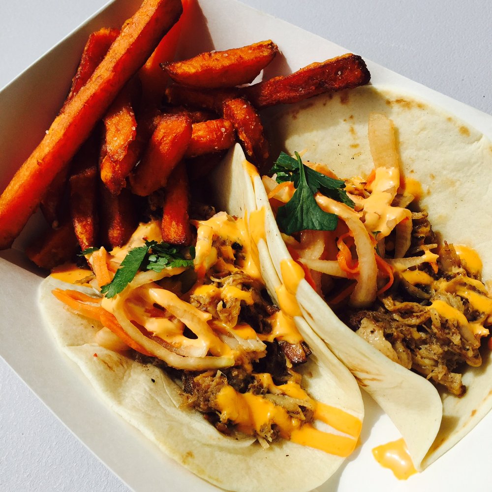The Peached Tortilla Truck - Bahn Mi Tacos with a side of Sweet Potato Fries - Asian Fusion Near Me The Peached Tortilla Truck - Bahn Mi Tacos with a side of Sweet Potato Fries - Asian Fusion Near Me