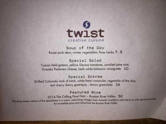 Menu photo 6 Twist Breckenridge, CO Menu photo 6 Twist Breckenridge, CO