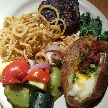 Bobby Q - Mesa - Filet, Baked Potato, Onion Strings and HANDS DOWN the BEST grilled veggies ever. 10/10 - New American Near Me - Mesa, Arizona Bobby Q - Mesa - Filet, Baked Potato, Onion Strings and HANDS DOWN the BEST grilled veggies ever. 10/10 - New American Near Me - Mesa, Arizona