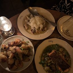 Gnocchi, beef tallow potatoes, and salmon