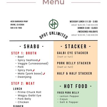 dPot Unlimited - Menu - Hot Pot Near Me - Irvine, California