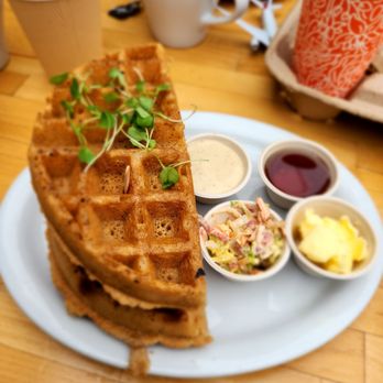 Nectarine Grove - a plate of waffles and a cup of coffee - New American Near Me - Encinitas, California Nectarine Grove - a plate of waffles and a cup of coffee - New American Near Me - Encinitas, California