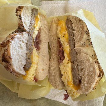 Ryan's Bagel Cafe - Sausage and Bacon Breakfast Sandwich - Bagels Near Me - Sandy, Utah