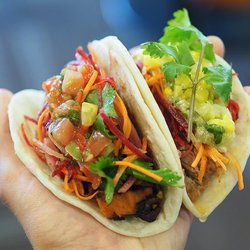 Gather - Vegan sweet potato taco and al pastor taco