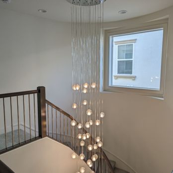 Lighting and Electrical - Chandelier installed (view from the stairs) - Electricians Near Me Lighting and Electrical - Chandelier installed (view from the stairs) - Electricians Near Me