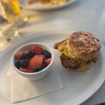 Big Bad Breakfast - Greystone - Chicken and cheese biscuit with fresh fruit - Breakfast & Brunch Near Me - Birmingham, Alabama Big Bad Breakfast - Greystone - Chicken and cheese biscuit with fresh fruit - Breakfast & Brunch Near Me - Birmingham, Alabama