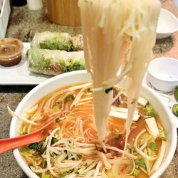 Pho HA 888 - Spicy shrimp seafood and spring roll.