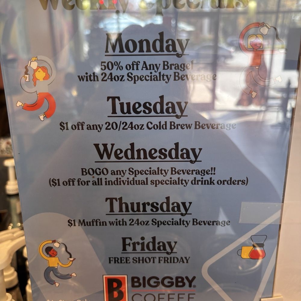 BIGGBY COFFEE - Weekday specials - Cafes Near Me - Goose Creek, South Carolina BIGGBY COFFEE - Weekday specials - Cafes Near Me - Goose Creek, South Carolina