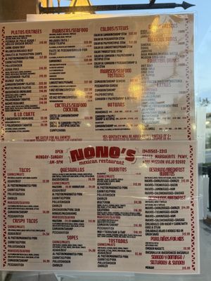Menu photo 1 Nono's Mexican Restaurant Mission Viejo, CA Menu photo 1 Nono's Mexican Restaurant Mission Viejo, CA