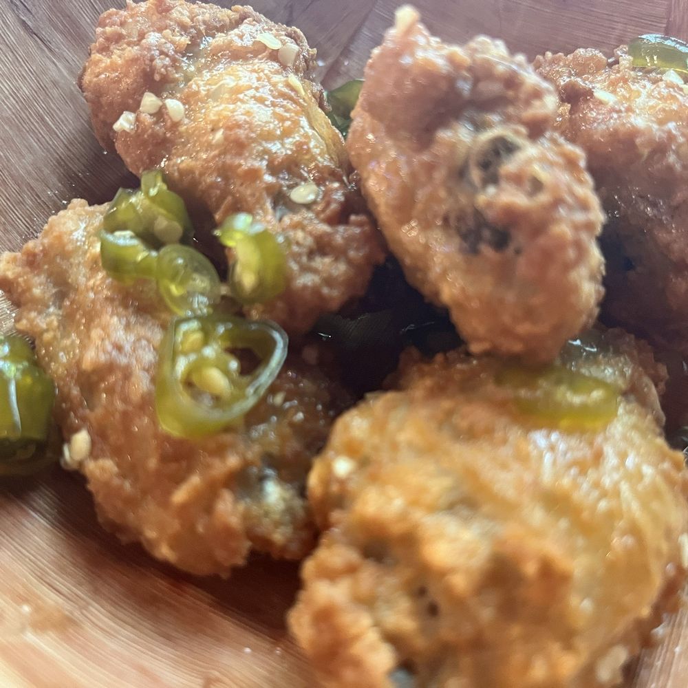 Wings--hot and crispy but the jalapeño slices were better than the wings