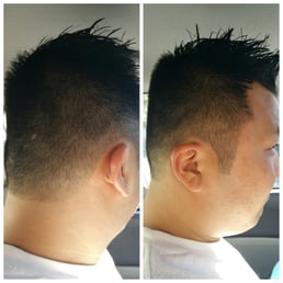 Asked the guy for a fohawk and this is how he cut my husband hair even after I told him and showed a picture . Seriously? ! Asked the guy for a fohawk and this is how he cut my husband hair even after I told him and showed a picture . Seriously? !