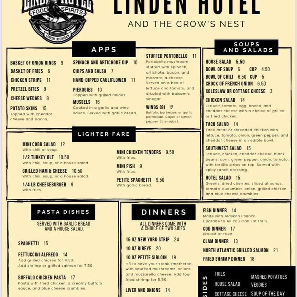Linden Hotel - Menu - American Near Me - Linden, Michigan