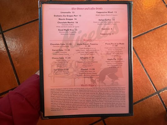 Menu photo 6 Miceli's Italian Restaurant Los Angeles, CA