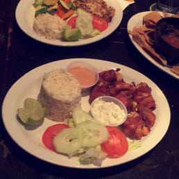 Bacon wrapped shrimp and lemon fish. Amazing!
