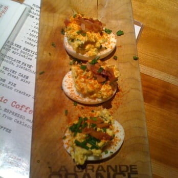Chelsea's Kitchen - The yummy deviled eggs (presented on a cute wooden board from La Grande Orange). - New American Near Me - Phoenix, Arizona