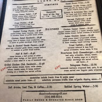 Riverhouse Grill - Menu as 3/19 - American Near Me - Glen Rose, Texas