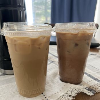 Choco-Latte - Honey Lavender Latte (left) & Choco-Latte (right) - Coffee & Tea Near Me - Bar Harbor, Maine
