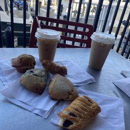 French Kiss Latte, Iced Dirty Chai. Blueberry muffin, blueberry scone, white choc rasp scone, chocolate croissant and a blueberry danish French Kiss Latte, Iced Dirty Chai. Blueberry muffin, blueberry scone, white choc rasp scone, chocolate croissant and a blueberry danish