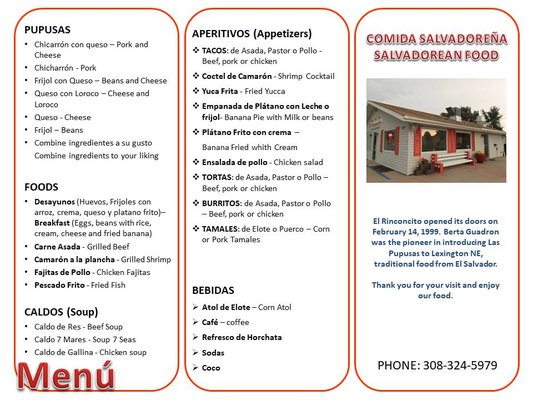Menu photo 3 Pupuseria El Rinconcito Lexington, NE