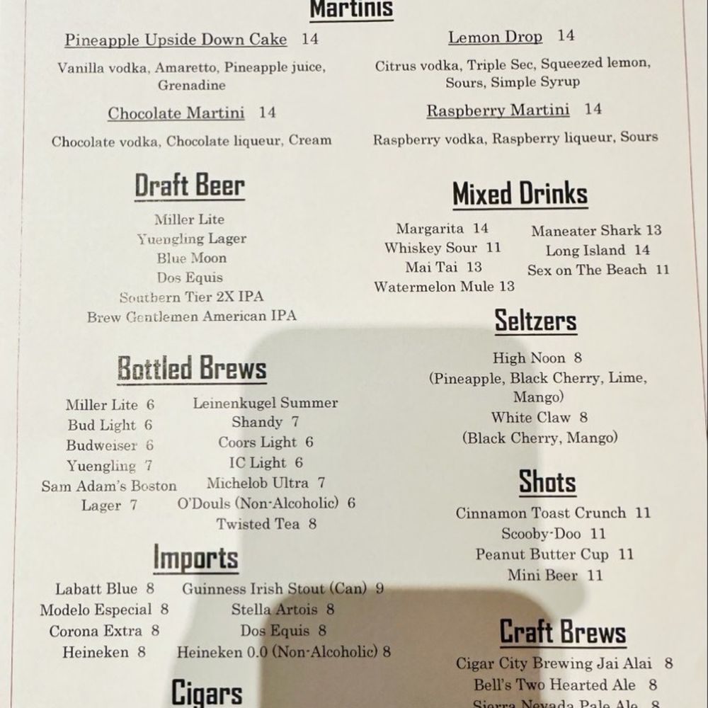 Parlay Lounge - October 2025 menu of alcoholic drinks - Lounges Near Me - Washington, Pennsylvania
