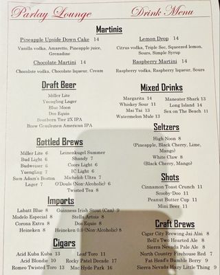 Menu photo 4 Parlay Lounge Washington, PA