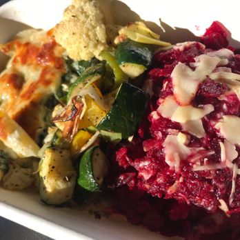 Mata G Vegetarian Kitchen - Green chile penne, veggies and beet parmesan - Vegetarian Near Me - Albuquerque, New Mexico