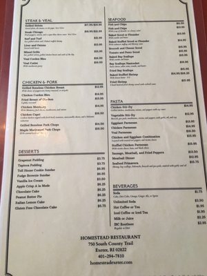 Menu photo 3 Homestead Restaurant Exeter, RI