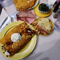 Chocolate banana hotcake. Pittsburgh hash, hotcake w/ham. Chocolate banana hotcake. Pittsburgh hash, hotcake w/ham.