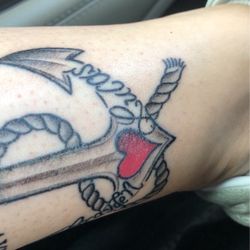 Cheating Heart Tattoo - This I came up with the idea of having their names tied into the anchor. This was everything I wanted.