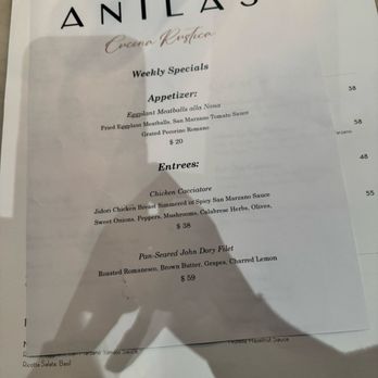 Anila’s Cucina Rustica - The menu is also change every week for special. - Italian Near Me - Pala, California