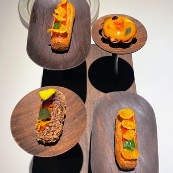Indienne - PASSION FRUIT (PANI PURI) Buckwheat Tart Green Appie Sorrel  TOMATO (BANARASI CHUTNEY) Eclair, Masole Cornflakes - Indian Near Me - Chicago, Illinois