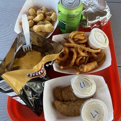 Ice Cream Caboose - Cheese curds, cheeseburger, curly fries, chicken tenders, and a walking taco