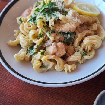 Sharps Roasthouse - Sourdough salmon dish. Very fresh salmon. You have to like Sourdough tasting pasta though. - American Near Me - SeaTac, Washington Sharps Roasthouse - Sourdough salmon dish. Very fresh salmon. You have to like Sourdough tasting pasta though. - American Near Me - SeaTac, Washington