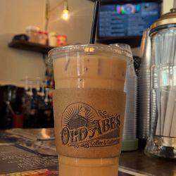 Old Abe’s - One of their signature lattes, the Old Abe - bourbon caramel with milk of choice and 2 shots espresso over ice.